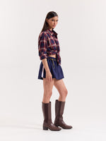 Load image into Gallery viewer, Red & Navy Madras Checks Cropped Shirt