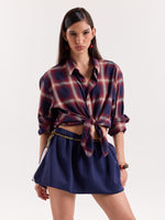 Load image into Gallery viewer, Red & Navy Madras Checks Cropped Shirt
