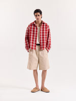 Load image into Gallery viewer, Red & White Checkered Seersucker Cropped Shirt