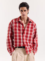 Load image into Gallery viewer, Red & White Checkered Seersucker Cropped Shirt