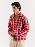Load image into Gallery viewer, Red & White Checkered Seersucker Cropped Shirt