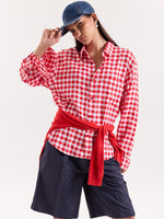 Load image into Gallery viewer, Red & White Checks Linen Cropped Shirt