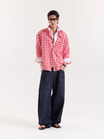 Load image into Gallery viewer, Red & White Checks Linen Cropped Shirt