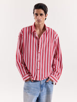 Load image into Gallery viewer, Red & White Striped Cropped Shirt