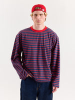 Load image into Gallery viewer, Red & Navy Chambray Striped Loose Fit Cropped T-Shirt