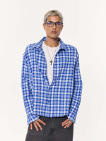 Load image into Gallery viewer, Royal Blue Checked Oversized Cropped Gauze Shirt
