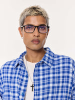 Load image into Gallery viewer, Royal Blue Checked Oversized Cropped Gauze Shirt