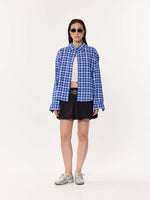 Load image into Gallery viewer, Royal Blue Checked Oversized Cropped Gauze Shirt