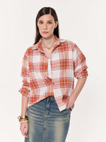 Load image into Gallery viewer, Rust Checkered Seersucker Oversized Cropped Shirt