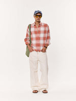 Load image into Gallery viewer, Rust Checkered Seersucker Oversized Cropped Shirt