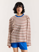 Load image into Gallery viewer, Rust Red Striped Loose Fit Cropped T-Shirt