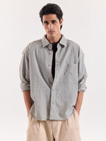 Load image into Gallery viewer, Sage Green & White Grid Checkered Cropped Shirt