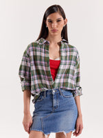 Load image into Gallery viewer, Sage & Lilac Checked Gauze Cropped Shirt