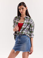 Load image into Gallery viewer, Sage & Lilac Checked Gauze Cropped Shirt