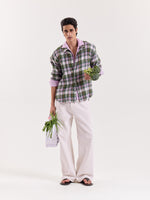 Load image into Gallery viewer, Sage & Lilac Checked Gauze Cropped Shirt