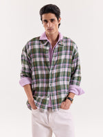 Load image into Gallery viewer, Sage & Lilac Checked Gauze Cropped Shirt