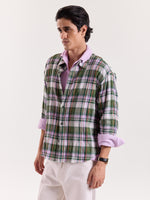 Load image into Gallery viewer, Sage & Lilac Checked Gauze Cropped Shirt