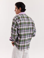 Load image into Gallery viewer, Sage & Lilac Checked Gauze Cropped Shirt