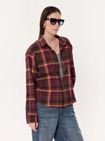 Load image into Gallery viewer, Sangria Seersucker Oversized Cropped Shirt