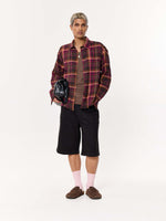 Load image into Gallery viewer, Sangria Seersucker Oversized Cropped Shirt