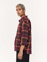 Load image into Gallery viewer, Sangria Seersucker Oversized Cropped Shirt