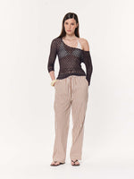 Load image into Gallery viewer, Tan Brown Striped Seersucker Pull-on Pants