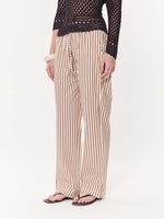Load image into Gallery viewer, Tan Brown Striped Seersucker Pull-on Pants