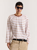 Load image into Gallery viewer, Tan & White Striped Loose Fit Cropped T-Shirt