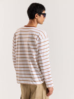 Load image into Gallery viewer, Tan & White Striped Loose Fit Cropped T-Shirt