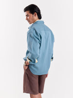 Load image into Gallery viewer, Teal Blue Linen Cropped Shirt