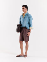 Load image into Gallery viewer, Teal Blue Linen Cropped Shirt