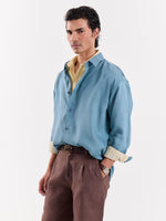 Load image into Gallery viewer, Teal Blue Linen Cropped Shirt