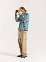 Load image into Gallery viewer, Teal Blue Striped Loose Fit Cropped T-Shirt