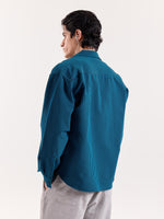 Load image into Gallery viewer, Teal Blue & Black Striped Seersucker Cropped Shirt