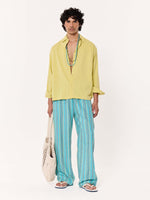 Load image into Gallery viewer, Turquoise Striped Pull-on Pants
