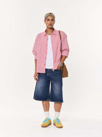 Load image into Gallery viewer, Vibrant Red Checkered Oversized Cropped Shirt