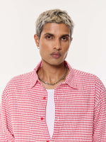 Load image into Gallery viewer, Vibrant Red Checkered Oversized Cropped Shirt