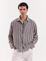 Load image into Gallery viewer, Grey Weaver Striped Cropped Shirt