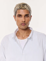 Load image into Gallery viewer, White & Blue Pinstriped Oversized Cropped Shirt