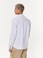 Load image into Gallery viewer, White & Blue Pinstriped Oversized Cropped Shirt