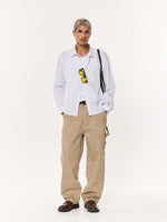 Load image into Gallery viewer, White & Blue Pinstriped Oversized Cropped Shirt