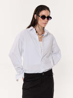 Load image into Gallery viewer, White & Blue Pinstriped Oversized Cropped Shirt