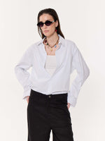 Load image into Gallery viewer, White & Blue Pinstriped Oversized Cropped Shirt