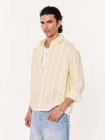 Load image into Gallery viewer, Yellow Woven Stripes Cropped Shirt