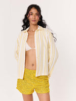 Load image into Gallery viewer, Yellow Woven Stripes Cropped Shirt