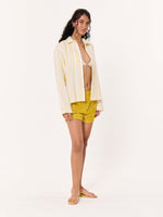 Load image into Gallery viewer, Yellow Woven Stripes Cropped Shirt