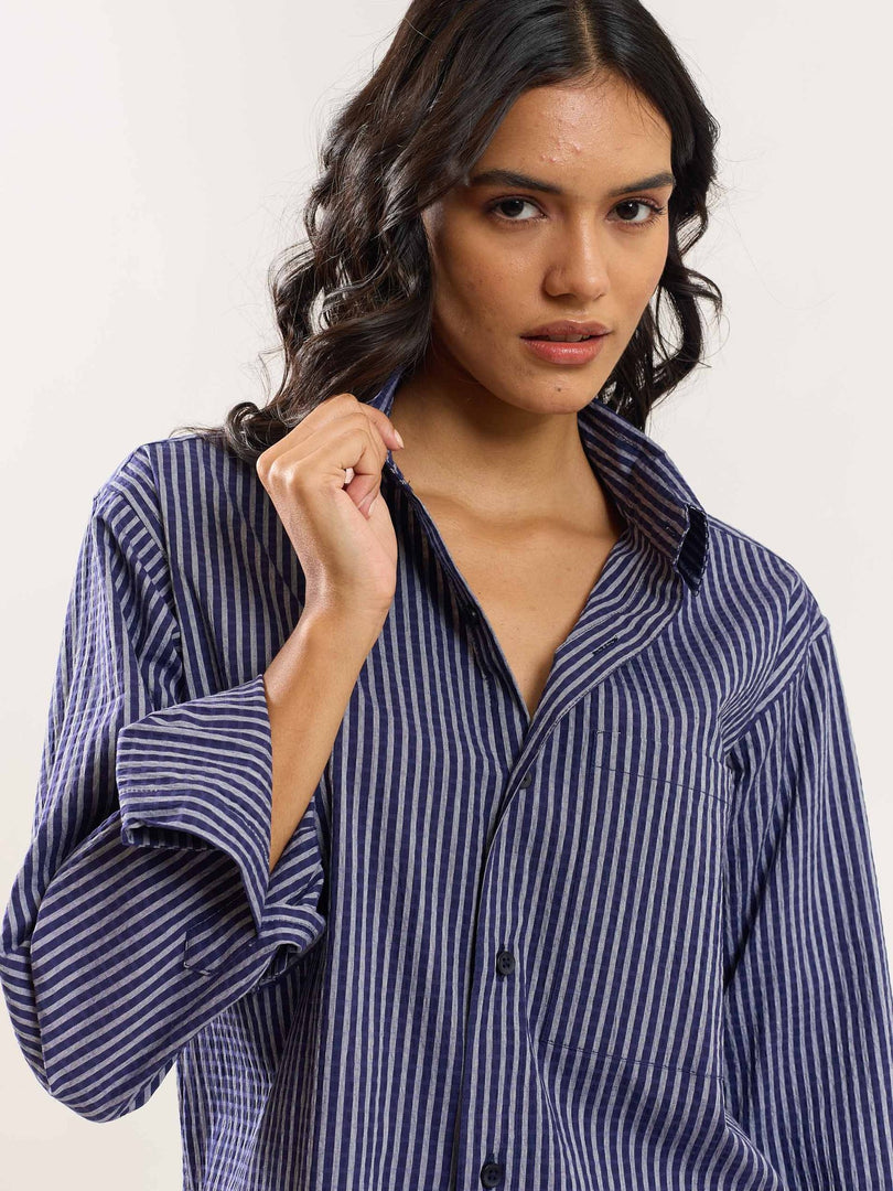 Blue Striped Holiday Shirt