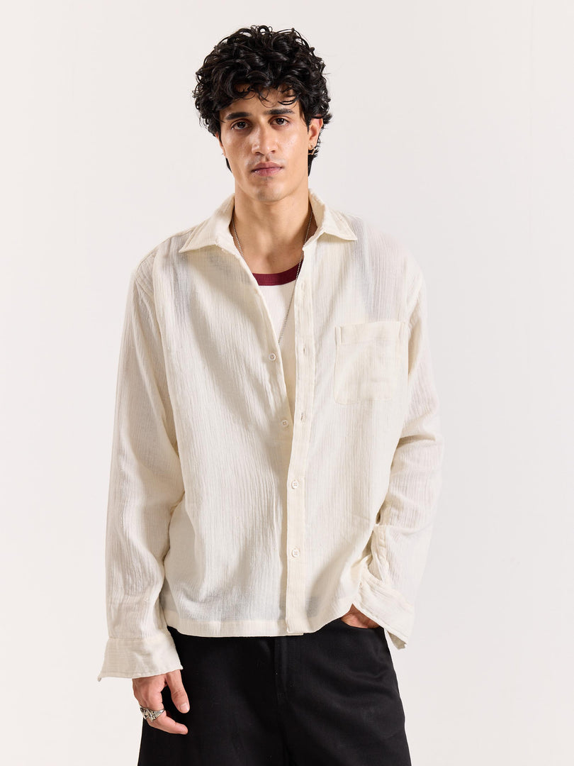 Almond White Gauze Holiday Shirt