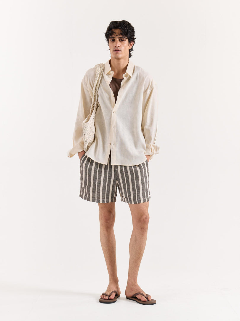 Almond White Linen Cropped Shirt