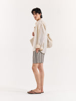 Load image into Gallery viewer, Almond White Linen Cropped Shirt